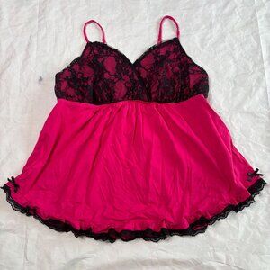 Cacique Sleepwear Pink Black Tank Nightie Women’s Size 22/24 Lace Top